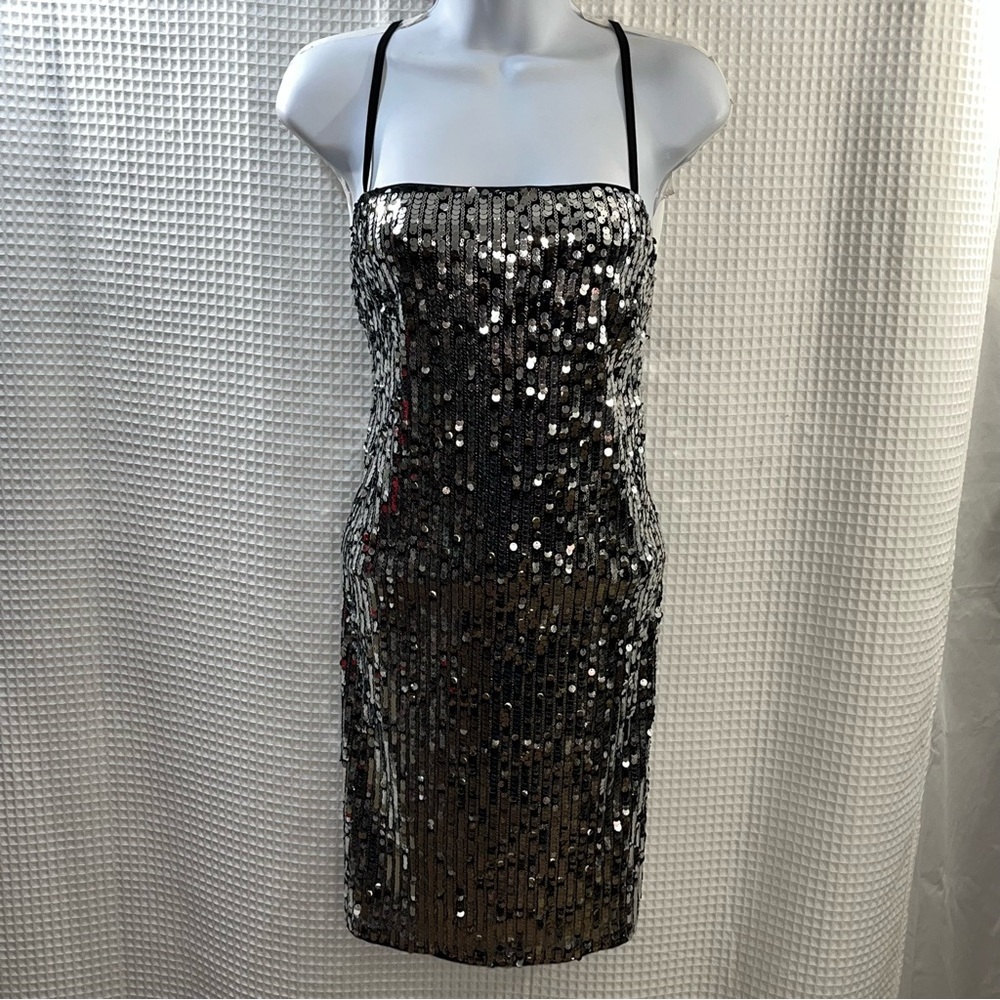 H&M ladies dark silver Sequin Mini Dress size large (NWT)